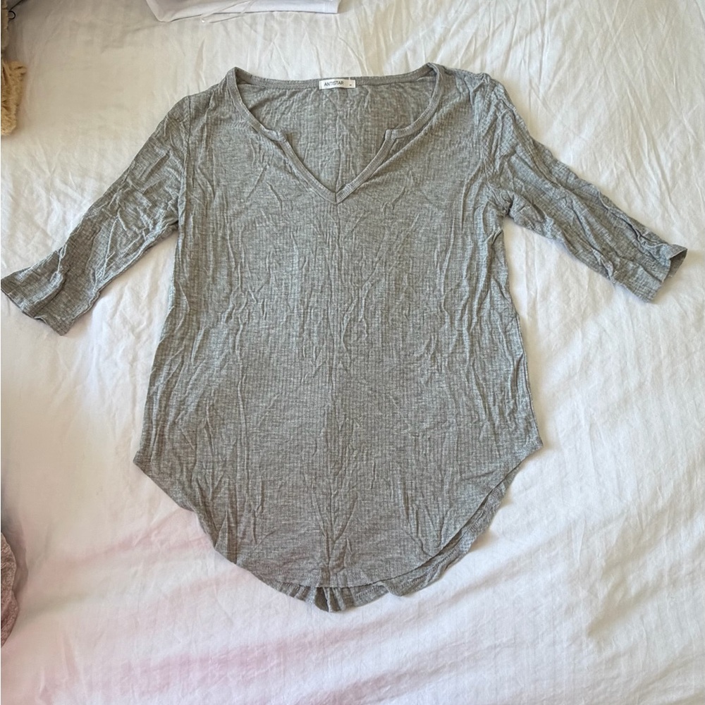Gray V-Neck Women's Top